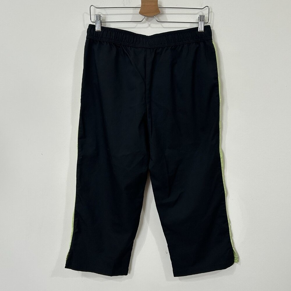 SJB Active Womens M Black Capri Pants Drawstring Waist Pockets Trim Slits Y2K - Picture 2 of 9